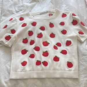 Alice + Olivia White Strawberry Knit Top